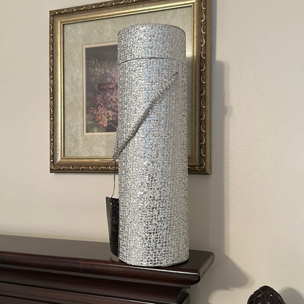 Silver Glitter Pebbled Wine Tube Tote Gift Box